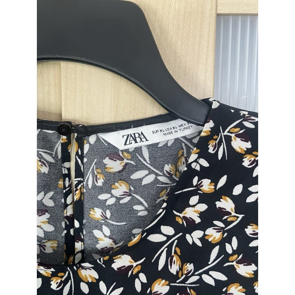 Zara Black White Floral DressSz XL Ruffles Boho Summer Travel Beach Festival‎ - Picture 2 of 3